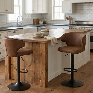 English Elm Modern Swivel Barstool Set of 2 Padded Suede Seat Ergonomic High Back for Kitchen W1512P528832