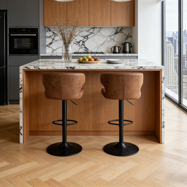 English Elm Modern Swivel Barstool Set of 2 Padded Suede Seat Ergonomic High Back for Kitchen W1512P528832
