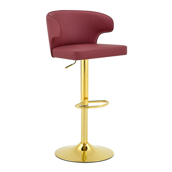 English Elm Modern Swivel Barstool Set of Two Pu Leather High Back Counter Height Seating Gold + Red W1512P531429