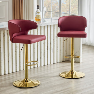 English Elm Modern Swivel Barstool Set of Two Pu Leather High Back Counter Height Seating Gold + Red W1512P531429