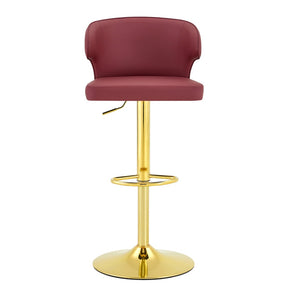English Elm Modern Swivel Barstool Set of Two Pu Leather High Back Counter Height Seating Gold + Red W1512P531429