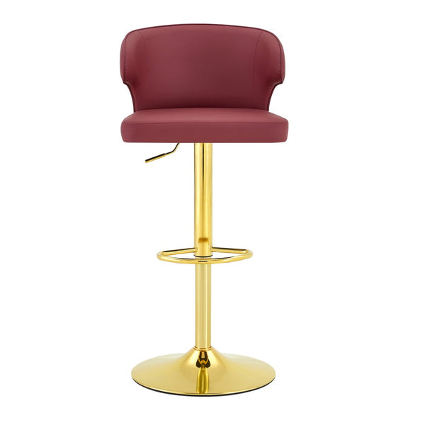 English Elm Modern Swivel Barstool Set of Two Pu Leather High Back Counter Height Seating Gold + Red W1512P531429