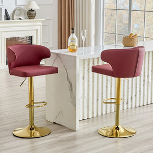 English Elm Modern Swivel Barstool Set of Two Pu Leather High Back Counter Height Seating Gold + Red W1512P531429