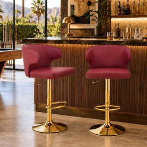 English Elm Modern Swivel Barstool Set of Two Pu Leather High Back Counter Height Seating Gold + Red W1512P531429