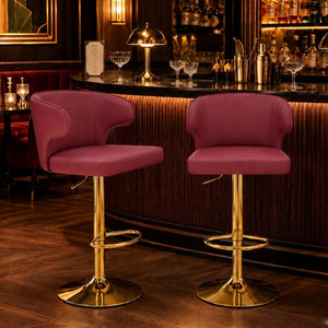English Elm Modern Swivel Barstool Set of Two Pu Leather High Back Counter Height Seating Gold + Red W1512P531429