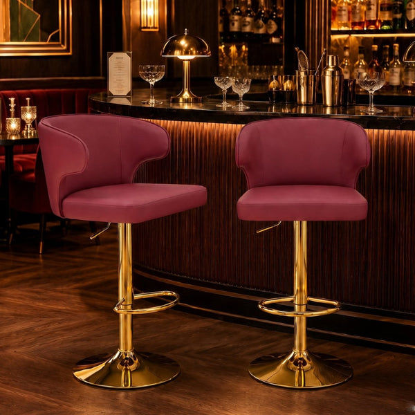 English Elm Modern Swivel Barstool Set of Two Pu Leather High Back Counter Height Seating Gold + Red W1512P531429