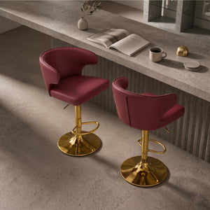 English Elm Modern Swivel Barstool Set of Two Pu Leather High Back Counter Height Seating Gold + Red W1512P531429