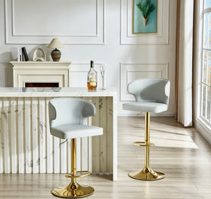 English Elm Modern Swivel Barstool Set of Two Pu Leather High Back Counter Height Seating Gold + Grey W1512P531441