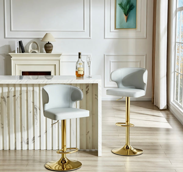English Elm Modern Swivel Barstool Set of Two Pu Leather High Back Counter Height Seating Gold + Grey W1512P531441