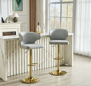 English Elm Modern Swivel Barstool Set of Two Pu Leather High Back Counter Height Seating Gold + Grey W1512P531441