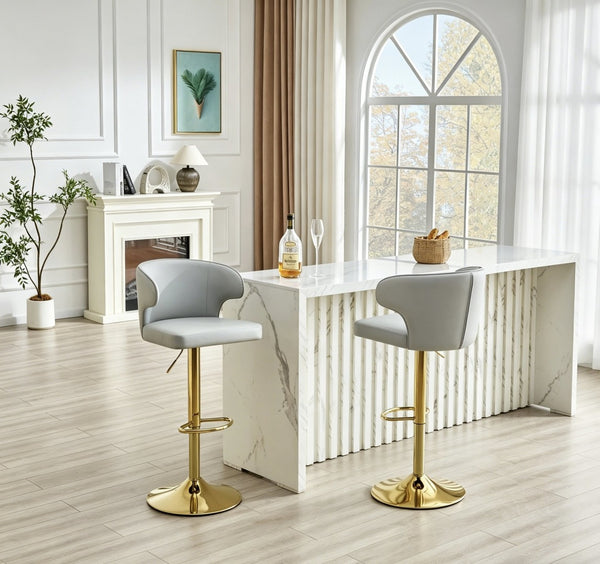 English Elm Modern Swivel Barstool Set of Two Pu Leather High Back Counter Height Seating Gold + Grey W1512P531441