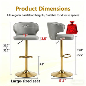 English Elm Modern Swivel Barstool Set of Two Pu Leather High Back Counter Height Seating Gold + Grey W1512P531441