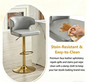 English Elm Modern Swivel Barstool Set of Two Pu Leather High Back Counter Height Seating Gold + Grey W1512P531441