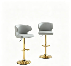 English Elm Modern Swivel Barstool Set of Two Pu Leather High Back Counter Height Seating Gold + Grey W1512P531441