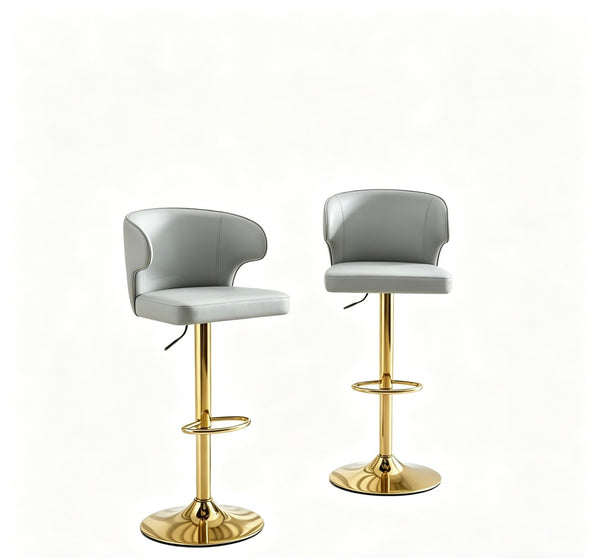 English Elm Modern Swivel Barstool Set of Two Pu Leather High Back Counter Height Seating Gold + Grey W1512P531441