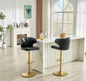 English Elm Modern Swivel Barstool Set of Two Pu Leather High Back Counter Height Seating Black + Gold W1512P531453
