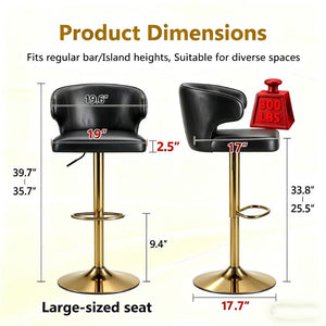 English Elm Modern Swivel Barstool Set of Two Pu Leather High Back Counter Height Seating Black + Gold W1512P531453