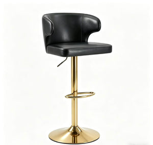 English Elm Modern Swivel Barstool Set of Two Pu Leather High Back Counter Height Seating Black + Gold W1512P531453