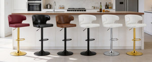 English Elm Modern Swivel Barstool Set of Two Pu Leather High Back Counter Height Seating Gold + White W1512P531464
