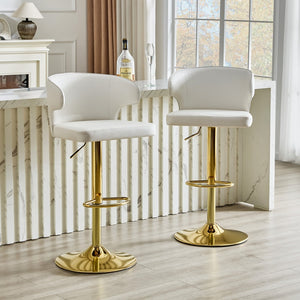 English Elm Modern Swivel Barstool Set of Two Pu Leather High Back Counter Height Seating Gold + White W1512P531464