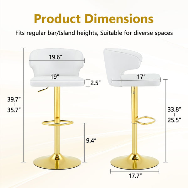 English Elm Modern Swivel Barstool Set of Two Pu Leather High Back Counter Height Seating Gold + White W1512P531464