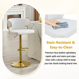 English Elm Modern Swivel Barstool Set of Two Pu Leather High Back Counter Height Seating Gold + White W1512P531464