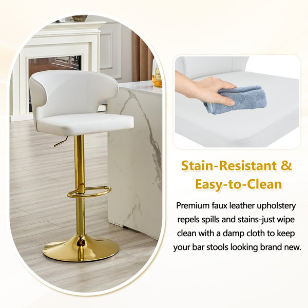 English Elm Modern Swivel Barstool Set of Two Pu Leather High Back Counter Height Seating Gold + White W1512P531464