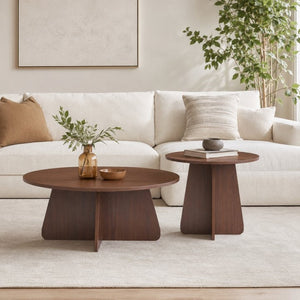 English Elm Retro-style Round Nesting Tables Mid-century Crisscross Legs Mdf Living Room Set Walnut W1512P537588