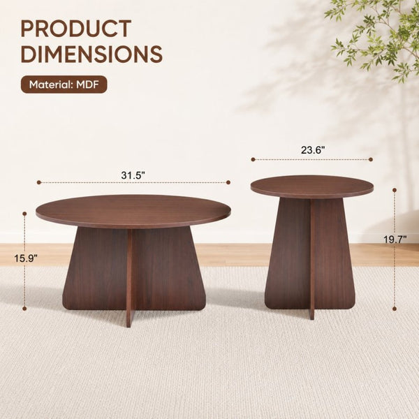 English Elm Retro-style Round Nesting Tables Mid-century Crisscross Legs Mdf Living Room Set Walnut W1512P537588