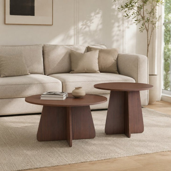 English Elm Retro-style Round Nesting Tables Mid-century Crisscross Legs Mdf Living Room Set Walnut W1512P537588