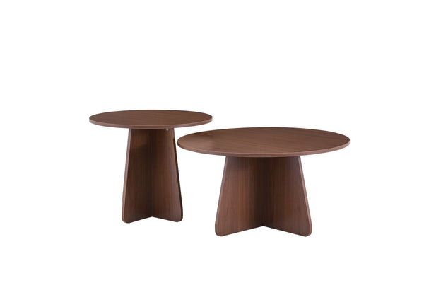 English Elm Retro-style Round Nesting Tables Mid-century Crisscross Legs Mdf Living Room Set Walnut W1512P537588