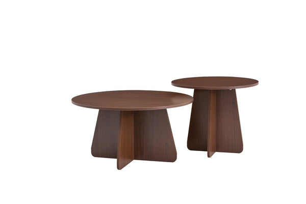 English Elm Retro-style Round Nesting Tables Mid-century Crisscross Legs Mdf Living Room Set Walnut W1512P537588