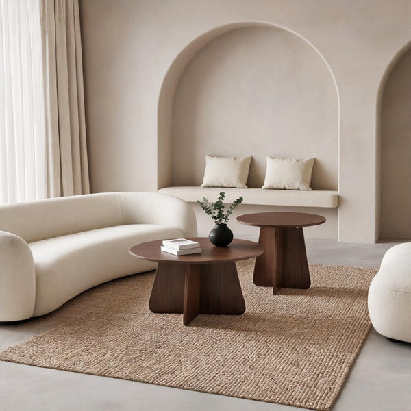 English Elm Retro-style Round Nesting Tables Mid-century Crisscross Legs Mdf Living Room Set Walnut W1512P537588