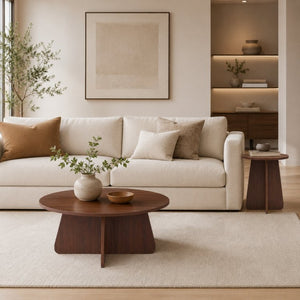 English Elm Retro-style Round Nesting Tables Mid-century Crisscross Legs Mdf Living Room Set Walnut W1512P537588