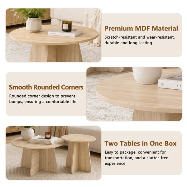 English Elm Retro-style Round Nesting Tables Mid-century Crisscross Legs Mdf Living Room Set Natural W1512P537604