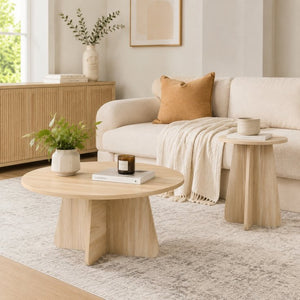 English Elm Retro-style Round Nesting Tables Mid-century Crisscross Legs Mdf Living Room Set Natural W1512P537604
