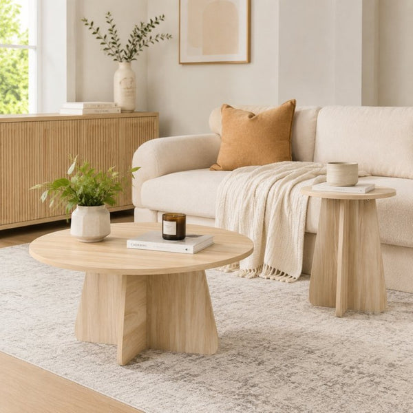 English Elm Retro-style Round Nesting Tables Mid-century Crisscross Legs Mdf Living Room Set Natural W1512P537604