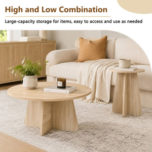 English Elm Retro-style Round Nesting Tables Mid-century Crisscross Legs Mdf Living Room Set Natural W1512P537604