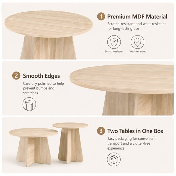 English Elm Retro-style Round Nesting Tables Mid-century Crisscross Legs Mdf Living Room Set Natural W1512P537604
