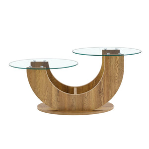 English Elm Creative Dual Tier Tempered Glass Coffee Table with Sculpted Mdf Base for Modern Living Transparent, Wood W1512P537606
