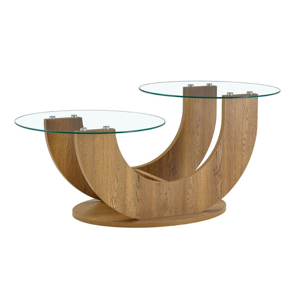 English Elm Creative Dual Tier Tempered Glass Coffee Table with Sculpted Mdf Base for Modern Living Transparent, Wood W1512P537606