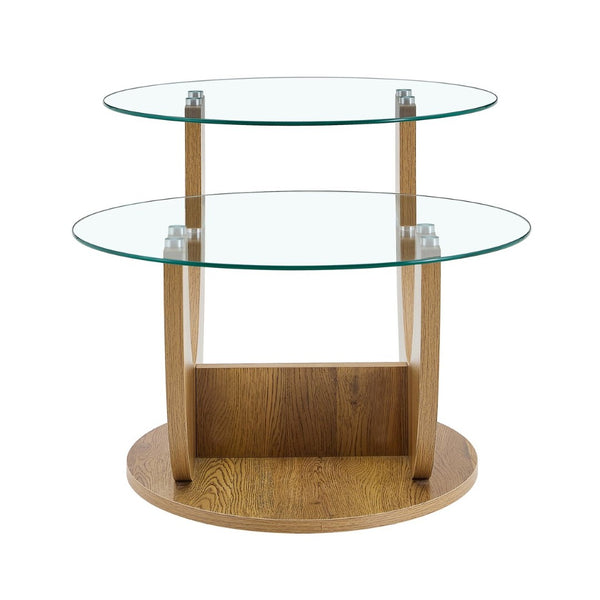 English Elm Creative Dual Tier Tempered Glass Coffee Table with Sculpted Mdf Base for Modern Living Transparent, Wood W1512P537606