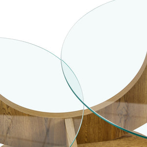 English Elm Creative Dual Tier Tempered Glass Coffee Table with Sculpted Mdf Base for Modern Living Transparent, Wood W1512P537606