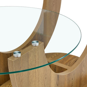 English Elm Creative Dual Tier Tempered Glass Coffee Table with Sculpted Mdf Base for Modern Living Transparent, Wood W1512P537606