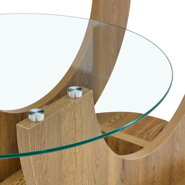 English Elm Creative Dual Tier Tempered Glass Coffee Table with Sculpted Mdf Base for Modern Living Transparent, Wood W1512P537606
