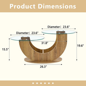 English Elm Creative Dual Tier Tempered Glass Coffee Table with Sculpted Mdf Base for Modern Living Transparent, Wood W1512P537606
