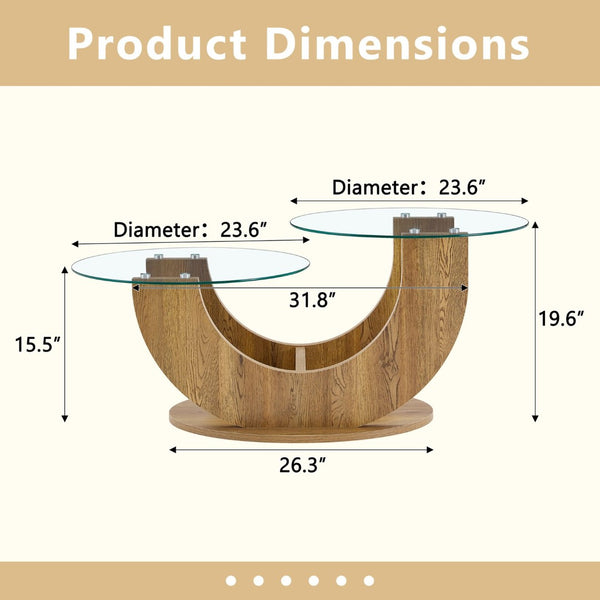 English Elm Creative Dual Tier Tempered Glass Coffee Table with Sculpted Mdf Base for Modern Living Transparent, Wood W1512P537606
