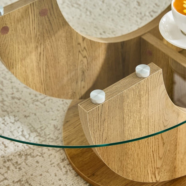 English Elm Creative Dual Tier Tempered Glass Coffee Table with Sculpted Mdf Base for Modern Living Transparent, Wood W1512P537606