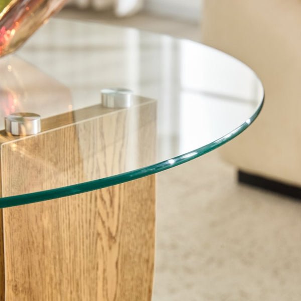 English Elm Creative Dual Tier Tempered Glass Coffee Table with Sculpted Mdf Base for Modern Living Transparent, Wood W1512P537606