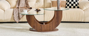 English Elm Creative Dual Tier Tempered Glass Coffee Table with Sculpted Mdf Base for Modern Living Transparent, Walnut W1512P537670